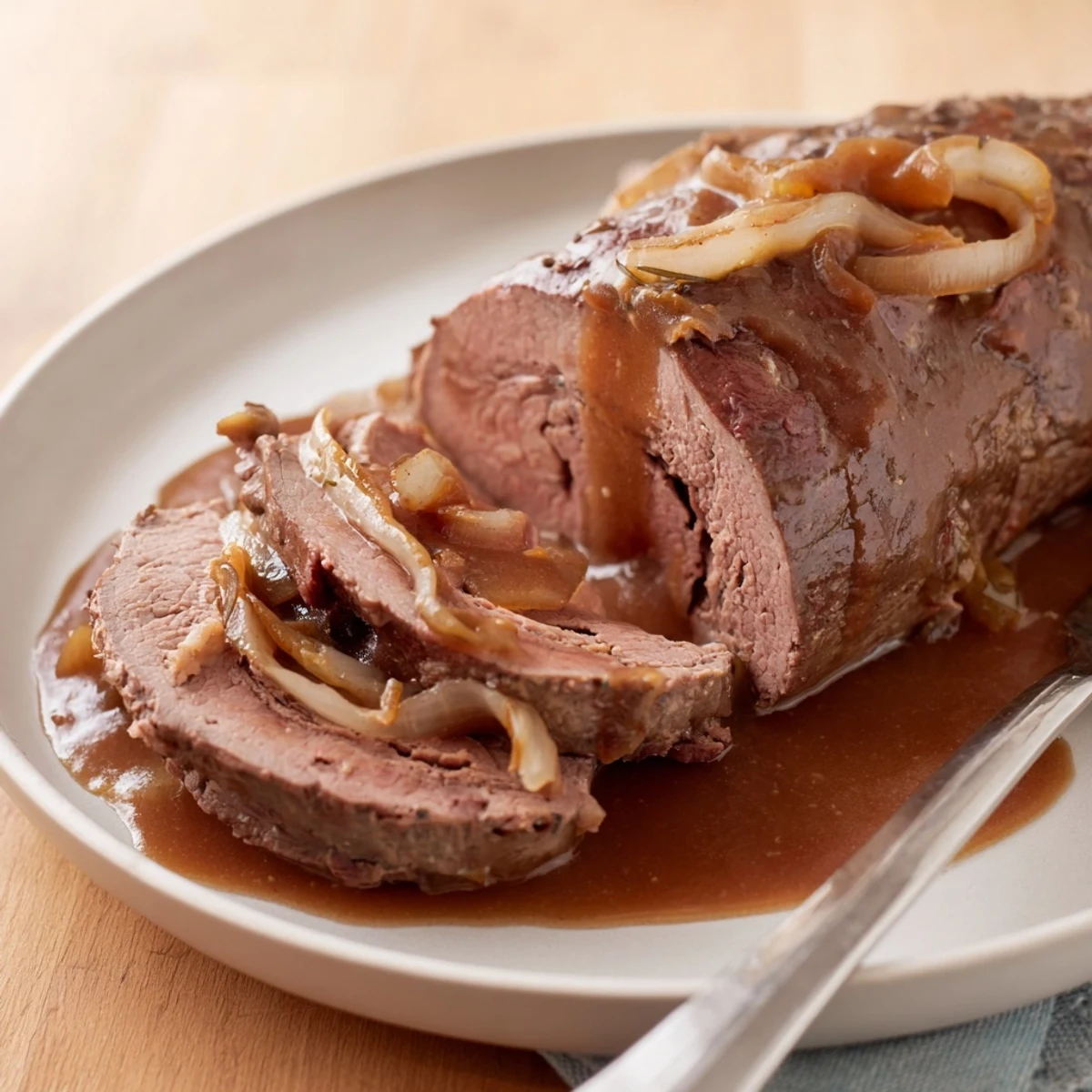 Traditionelle deutsche Rinderrouladen, serviert mit cremigem Kartoffelpüree und Rotkohl.  