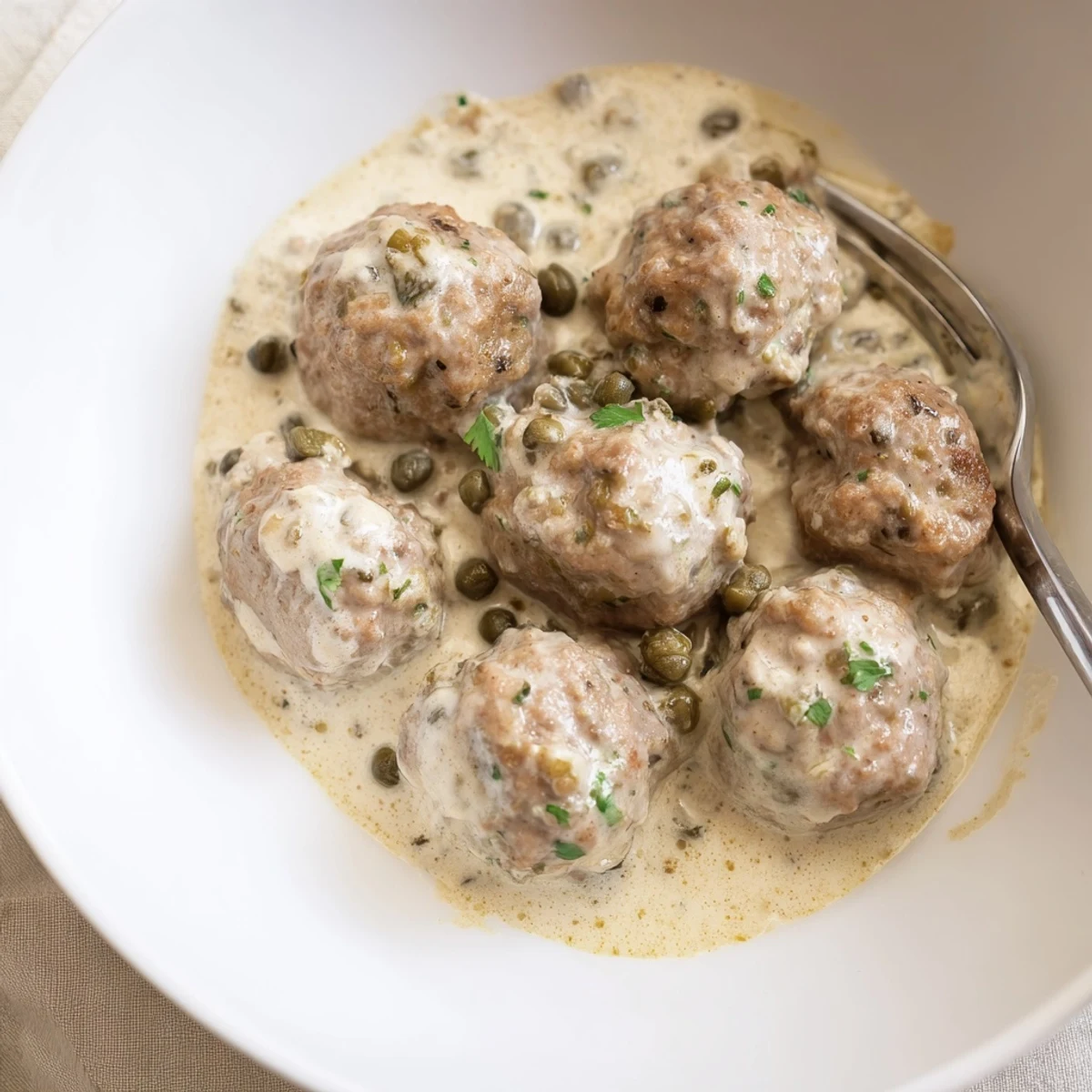 Traditionelle Königsberger Klopse in einer reichhaltigen, würzigen Sauce genießen.